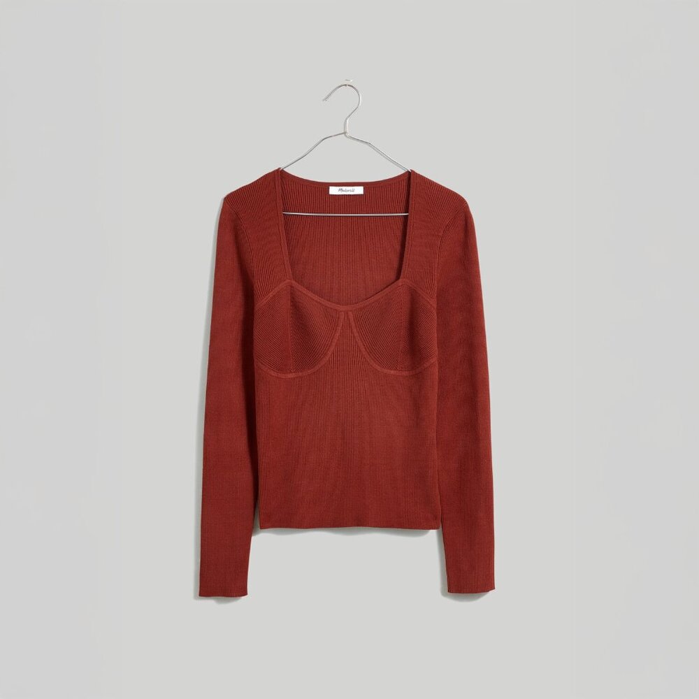 Madewell Wide Rib Sweater Top in Stained Mahogany - sz Small